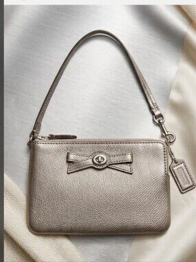 COACH Metallic Silver Leather Wristlet